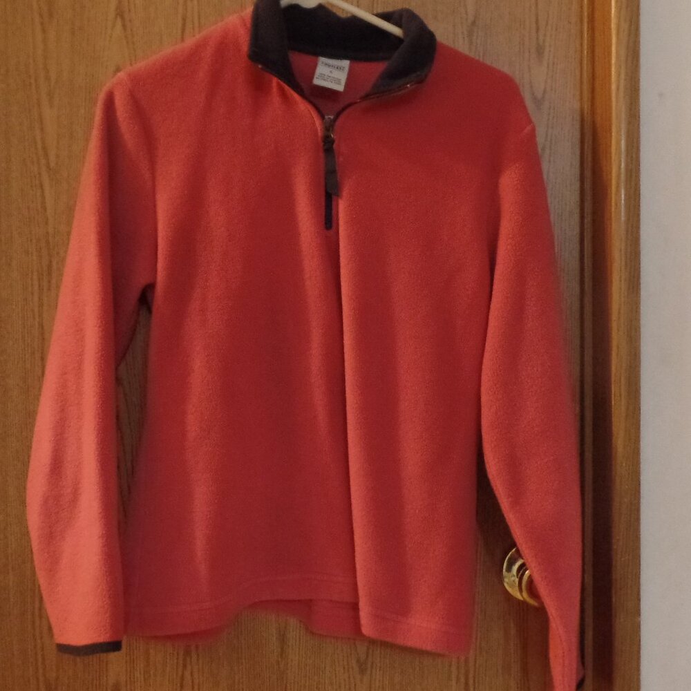 Old Navy Woman's Pink with Blue Trim Fleece Pullover Top; Size L